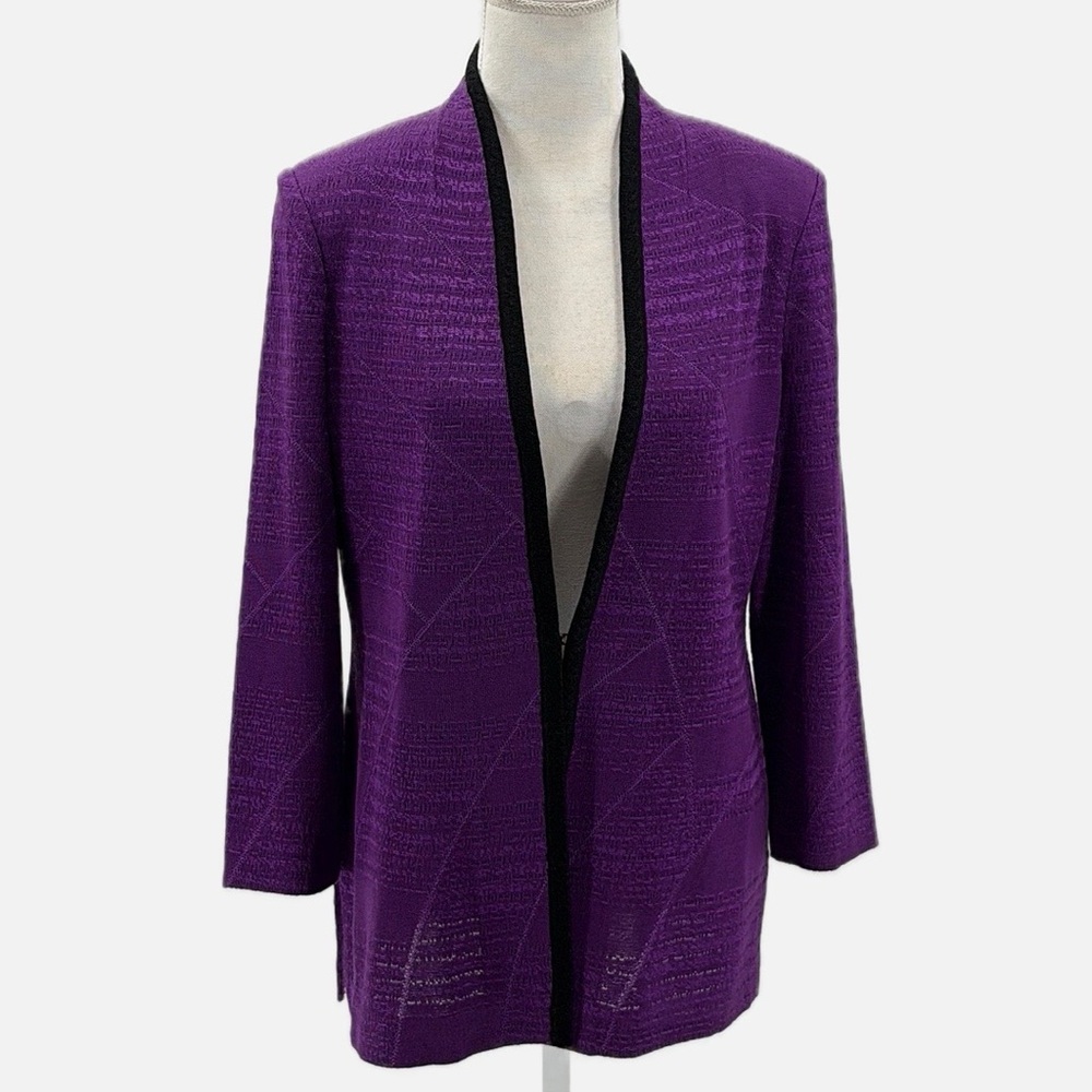 Ming Wang Soft Pointelle  Knit Jacket in Deep Purple - Size XS
